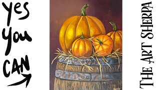 Fall Pumpkins on A wood Barrel 🌟🎨 How to Draw and Paint tutorial for Beginners #art #painting