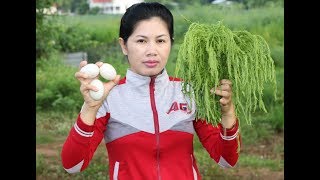 Fried Senegalia Peennata With Duck Eggs -  Beautiful Girl Cooking -  Village Food Factory