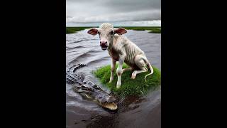 kind man saved calf from mouth of crocodile 🐊 #shorts #allah #cute #animals