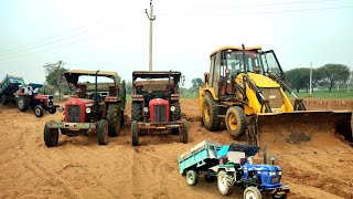 Jcb and Tractors Working Loading Mud in Trolly Massey 1035&241 Tractor| Tractor Stumt| Tractor Stuck