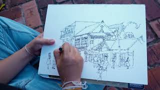 Outdoor sketching and watercolour series: Main street the Town of Luang Prabang #ຫລົງທາງແຕ້ມ #01