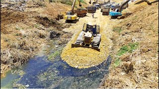 Awesome Project Heavy Duty Zoomlion pushing Paving Stones, Excavator is Clearing Mud Out From canal