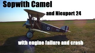 Sopwith Camel and Nieuport 24 formation with crash