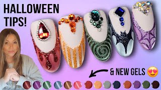 🦇 Halloween Cateye French | Easy Nail Art Design | Glitter Nails | Bat Spiderweb Blood Swirl | Bling