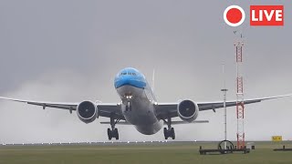 LIVE Plane Spotting 🔴 STORMY Departures #SCHIPHOL AIRPORT