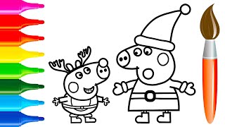 Cómo Dibujar y Colorear A Peppa Pig Y George Pig en NAVIDAD 🐷🎅 | Dibujos Para Niños