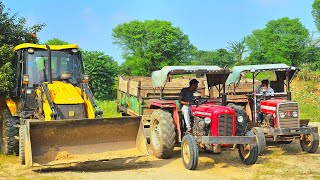 New Jcb 3dx Backhoe Machine Loading Mud In Massey 241&1035 Tractors with Trolley | Jcb and Tractors