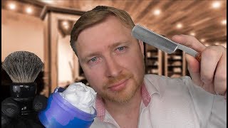 ASMR - Executive Barber Roleplay | Hot Towel Shave (Razor, Scissor, Foam sounds)