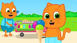 Familia de Gatos - Papá hace malabarismos con el helado Dibujos Animados Para Niños