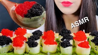 ASMR TOBIKO EGGS ON CUCUMBER WRAP 날치알 오이쌈 Telur ikan terbang Trứng cá bay ไข่ปลาบิน मछली के अंडे