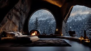 Relax In A Cozy Winter Cave With A Crackling Fire | Fall Asleep Fast | Winter Ambience