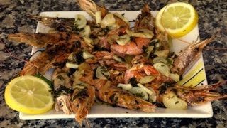 Cocina fácil - Langostinos a la plancha - Grilled prawns with garlic and parsley