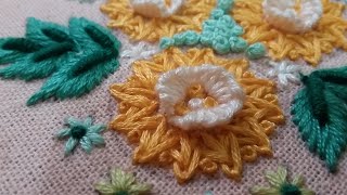 Hand embroidery of a flower pattern with zig zag chain stitch,easy and beautiful.