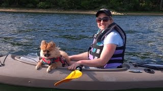 NJ Kayaking - Sharon in her new Kayak with Buttercup her Pomeranian