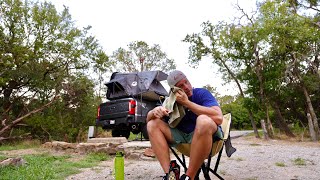 F250 truck camping in SWELTERING  heat.  Did not go as planned, lessons learned.