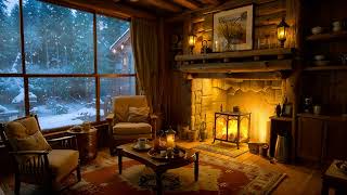 Cozy Hut Ambience   Winter Snowstorm and Fireplace Sounds for Peaceful Sleep