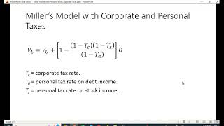 Millers Theory of Capital Structure with Corporate and Personal Taxes