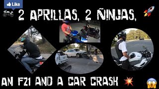 2 Aprillias,2 Ninjas,1 FZ1 And a car crash