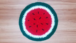 How to Crochet watermelon Coaster | How to crochet watermelon seed | How to Crochet Watermelon slice