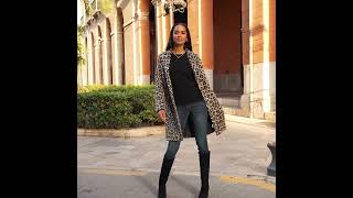 Leopard Print Wool Mix Coat