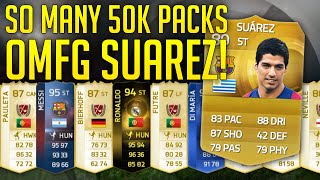 SO MANY 50K PACKS !!!! OMFG SUAREZ !!! 1 MILLION+ WORTH OF PULLS! FIFA 15