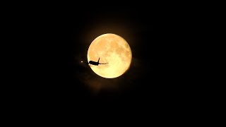 Airbus A300 Passing the Moon after Taking Off from Leipzig/Halle Airport (Germany)