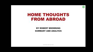 HOME THOUGHTS FROM ABROAD POEM BY ROBERT BROWNING SUMMARY AND ANALYSIS