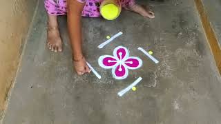 Chithirai madham flower colour kolam designs|5 dots small muggulu|colour rangoli poo kolangal