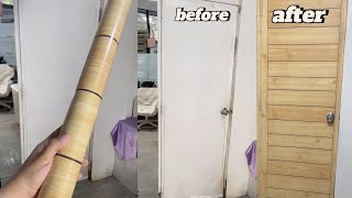 DIY DOOR MAKE OVER using WallPaper Sticker