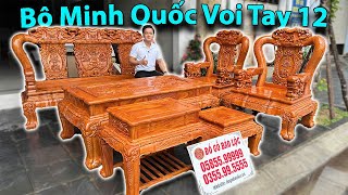 Bộ Ghế Gỗ Hương - Bộ Ghế Minh Quốc Voi Chiến Tay 12 Gỗ Hương - Hàng Đánh Vecni | Đồ Gỗ Bảo Lộc