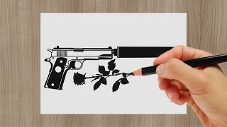 Gun And Flower Drawing ( Peace Symbol ) - Drawing With Pencil Tutorial