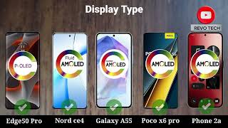 Motorola Edge 50 pro Vs Nord CE4 Vs Samsung Galaxy A55 Vs Poco X6 Pro Vs Nothing Phone 2a Specs