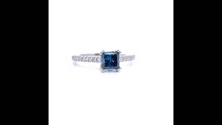 1.20 Carat Princess Cut Fancy Blue & White Diamond Ring in 14k White Gold