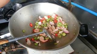 Prawn and Squid Stir-Fried With Parkia And Chili - Thai Street Food