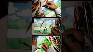 aesthetic landscape colouring | watercolour and colour pencil beautiful landscape #shorts