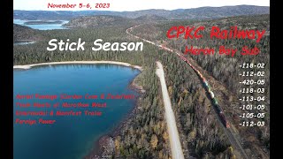 Lake Superior, train meets, aerial footage, SD70ACU's ~ November 2023 on the CPKC Heron Bay Sub