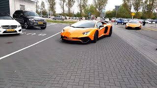 2 orange lamborghini's shut down car meet