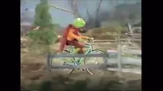 Kermit falls on bike