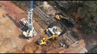 Drone View of Underpass Construction on South Western Railway's Londa - Vasco da Gama Route