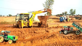 JCB 3DX Xpert Backhoe Machine and Bricks Soling Machine Attched Massey Tractor Load Mud | Jcb Video