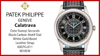 ▶ Patek Philippe Calatrava Date Sweep Seconds Black Carbon Motif Dial Sky Blue 6007G-011 - REVIEW