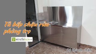 Tủ bếp có chậu rửa và thành chắn sau cho phòng trọ, chung cư mini