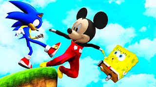 GTA 5 Mickey Mouse x Sonic x SpongeBob Epic Ragdolls Jumps and Fails #2