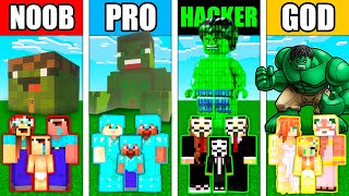 Minecraft Battle: FAMILY SUPERHEROES HULK HOUSE BUILD CHALLENGE - NOOB vs PRO vs HACKER vs GOD