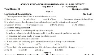 11th Chemistry slip test 4 Question paper Villupuram District 2024