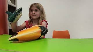 Scarlett performs an impromptu 1 minute puppet show at the local library...aliens and toucans!