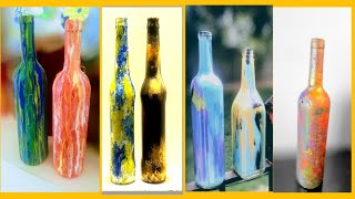 Let's watch abstract acrylic paintings on glass bottle| Bottle art easy for home decor|Bottle craft