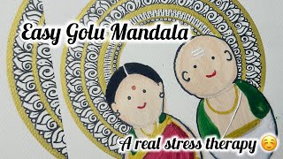 How to draw easy Golu doll mandala art |  A Simple and Calming Art Therapy