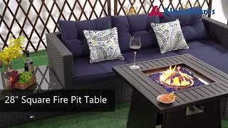 PHI VILLA 4-Piece 28" Propane Fire Pit Table & PE Rattan Sofa Sectional