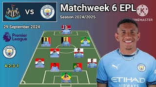 Newcastle vs Manchester City Line Up 4-2-3-1 With Stones Matchweek 6 Premier League 2024/2025